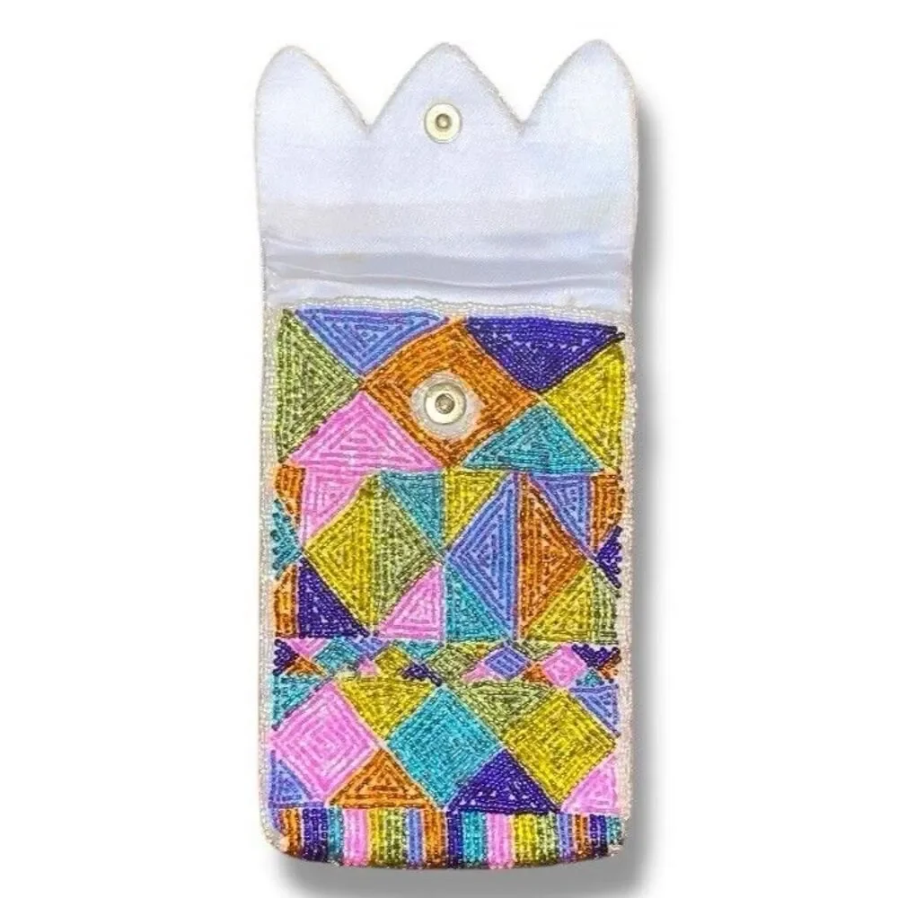 Vintage Neiman Marcus 70s Neon Beaded Designer Vintage Makeup Clutch Pouch